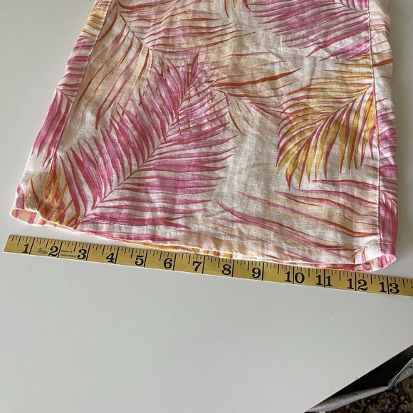Tahari 100% Linen Cropped Wide Leg Pants M Pink Palm Print Tropical Beach Cruise - Picture 7 of 10